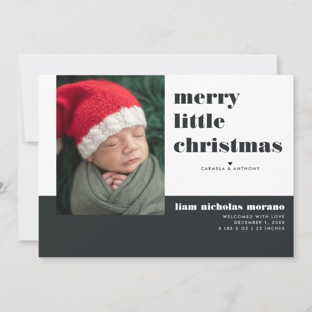 Merry Little Christmas Holiday Birth Announcement (Front)