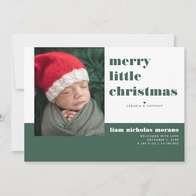 Merry Little Christmas Holiday Birth Announcement (Front)