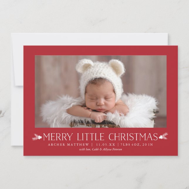 Merry Little Christmas Holiday Birth Announcement (Front)
