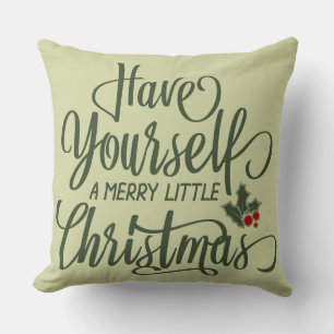 Merry Little Christmas Holly Berries & Text Cushion
