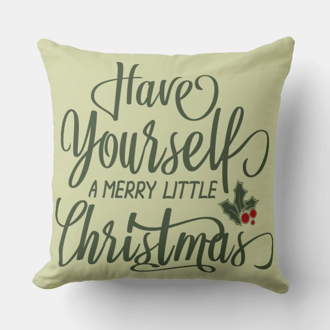 Merry Little Christmas | Holly Berries & Text Cushion (Front)