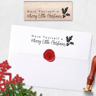Merry Little Christmas Holly Leaf Rubber Stamp