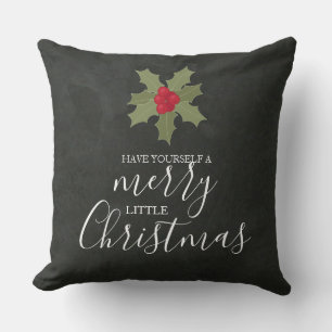 Merry Little Christmas Holly & Slate Holiday Cushion