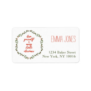 Merry Little Christmas Holly Wreath Address Labels