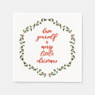 Merry Little Christmas - Holly Wreath Napkin