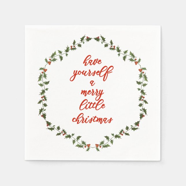 Merry Little Christmas - Holly Wreath Napkin (Front)