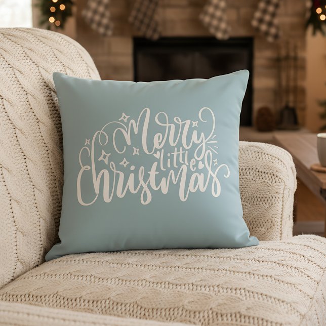 Merry little Christmas in light blue Cushion (christmas pillow)