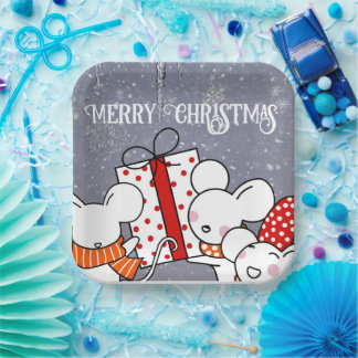 Merry little Christmas Mice Paper Plate