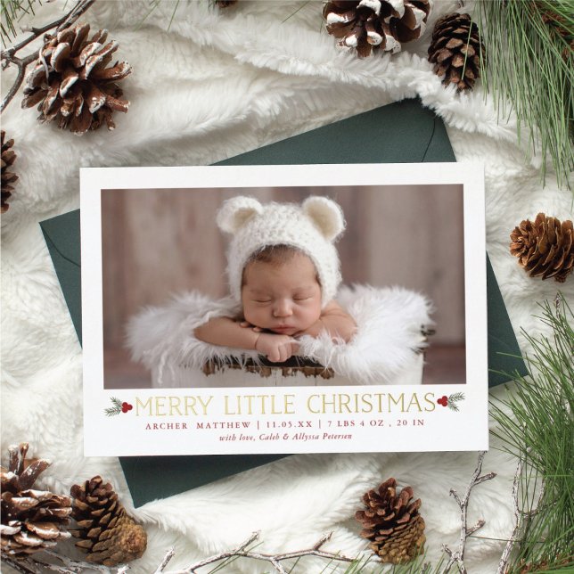 Merry Little Christmas New Baby Foil Holiday Card (Creator Uploaded)