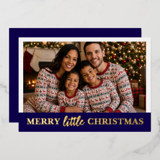 Merry Little Christmas Personalised Photo and Text Foil Holiday Card