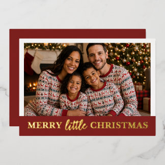 Merry Little Christmas Personalised Photo and Text Foil Holiday Card