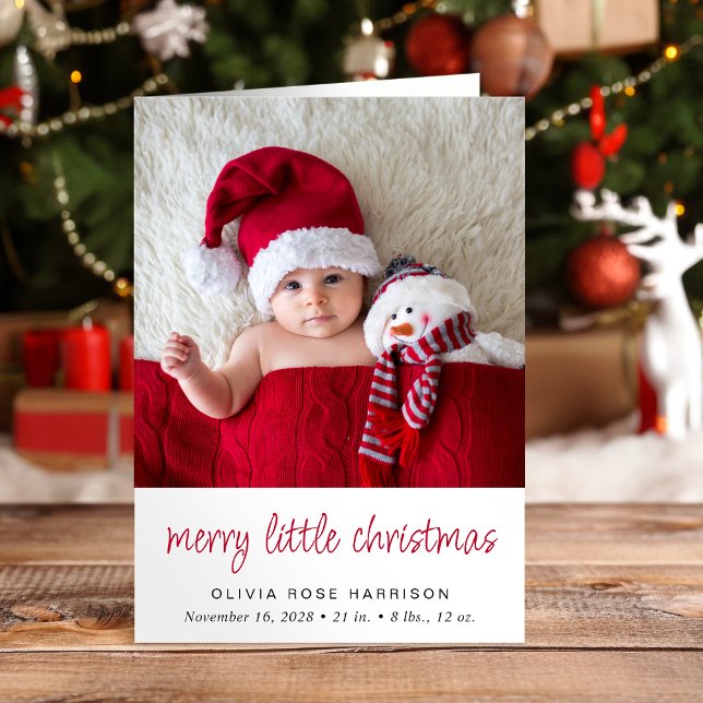 Merry Little Christmas Photo Birth Announcement (A beautiful and unique way to thank family and friends and introduce them to your Christmas  baby)