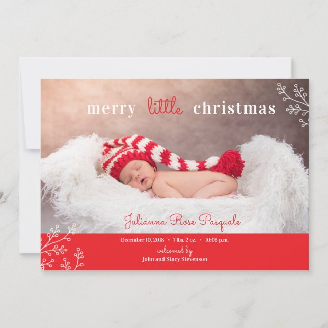 Merry Little Christmas Photo Birth Announcement (Front)