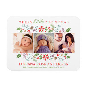 Merry Little Christmas Photo Birth Magnet