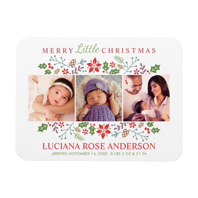Merry Little Christmas | Photo Birth Magnet (Horizontal)