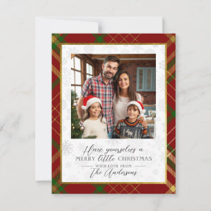 Merry Little Christmas   Red & Gold Tartan Photo Holiday Card