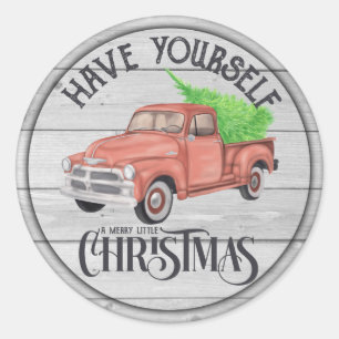 Merry Little Christmas Red Truck Classic Round Sticker