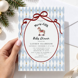 Merry Little Christmas Rocking Horse Baby Shower Invitation