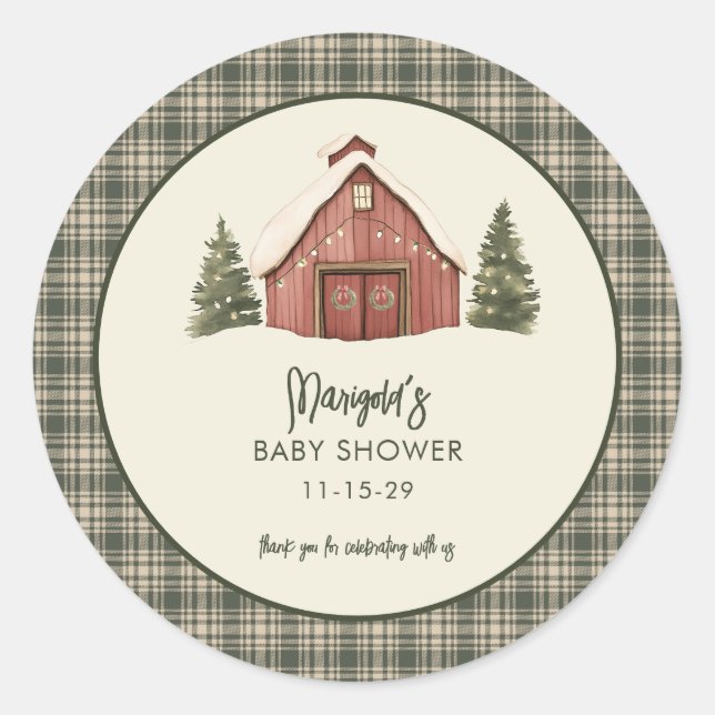 Merry Little Christmas Rustic Baby Shower  Classic Round Sticker (Front)