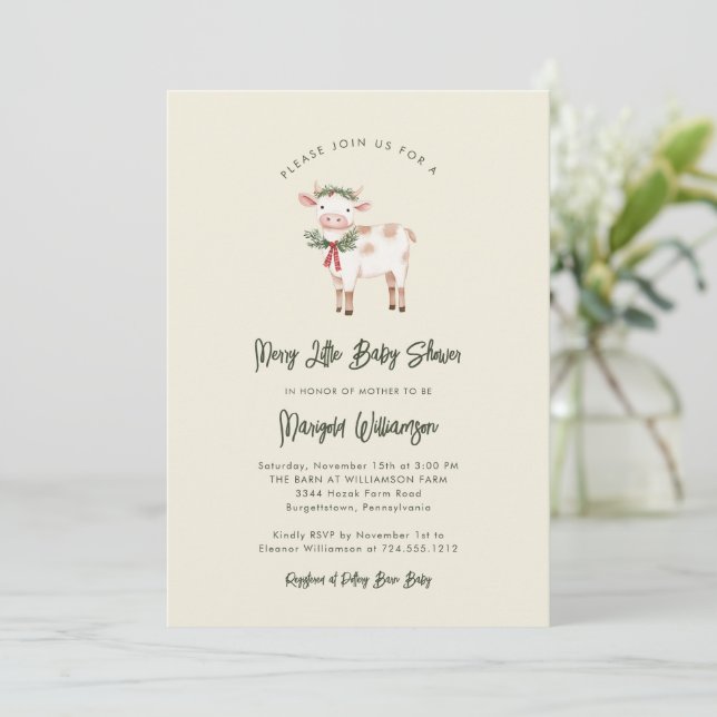Merry Little Christmas Rustic Baby Shower  Invitation (Standing Front)