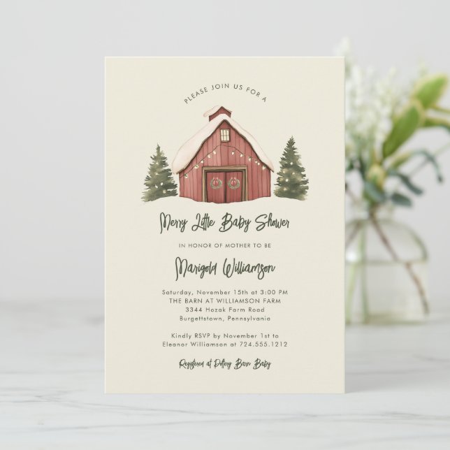 Merry Little Christmas Rustic Baby Shower  Invitation (Standing Front)