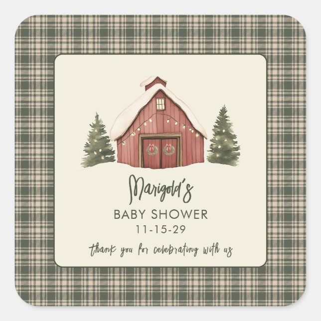 Merry Little Christmas Rustic Baby Shower  Square Sticker (Front)