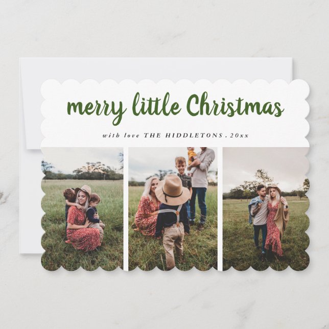 Merry Little Christmas Script Family Photo Holiday Card (Front)