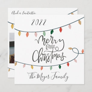 Merry Little Christmas Script Tree Lights 3 Photo Holiday Card