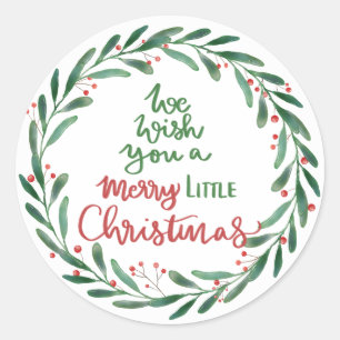 Merry Little Christmas Script   Wreath  Classic Round Sticker