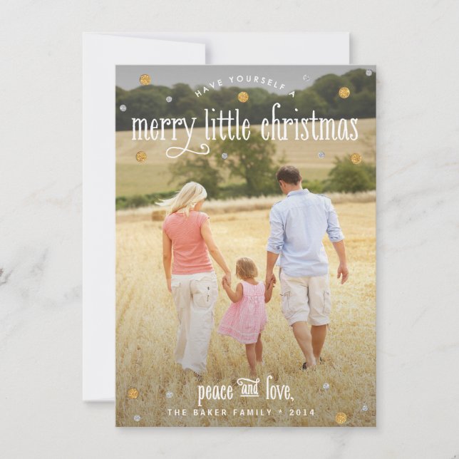 Merry Little Christmas Silver and Gold Photo Card (Front)