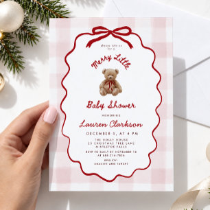 Merry Little Christmas Teddy Bear Baby Shower Invitation