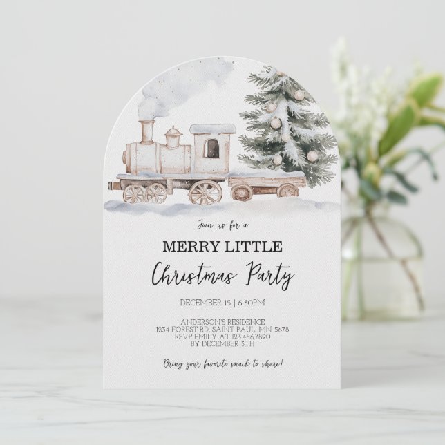 Merry Little Christmas Train Party Invitation (Standing Front)