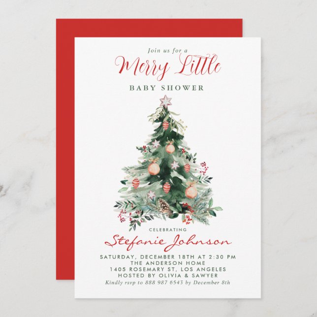 Merry Little Christmas tree Baby Shower Invitation (Front/Back)