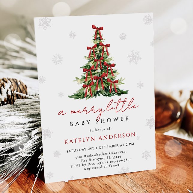 Merry Little Christmas Tree Baby Shower Invitation (Creator Uploaded)