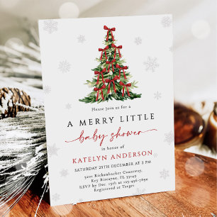 Merry Little Christmas Tree Baby Shower Invitation