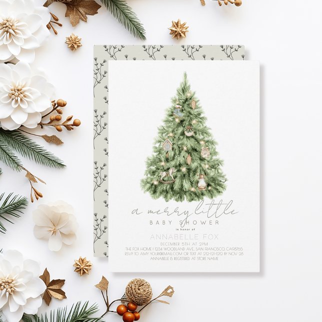 Merry Little Christmas Tree Baby Shower Invitation (Creator Uploaded)