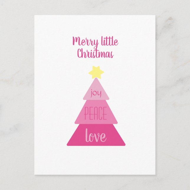 Merry Little Christmas Tree Hot Pink Cute Simple Postcard (Front)