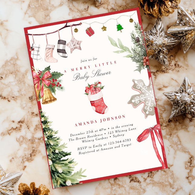 Merry Little Christmas tree Ornaments Baby Shower Invitation (Creator Uploaded)