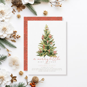 Merry Little Christmas Tree Red Baby Shower Invitation