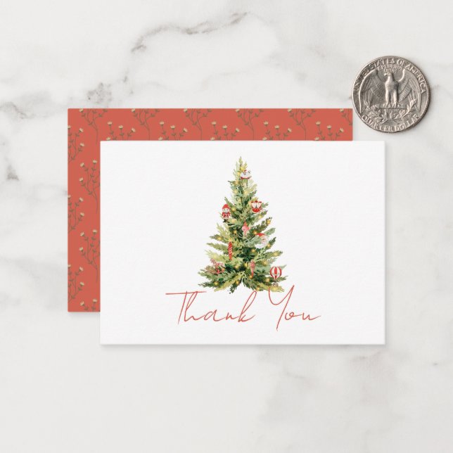 Merry Little Christmas Tree Red Thank You Card (Front/Back In Situ)
