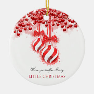 Merry Little Christmas Watercolor Splash Ceramic Tree Decoration