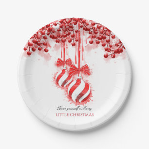 Merry Little Christmas Watercolor Splash Paper Plate