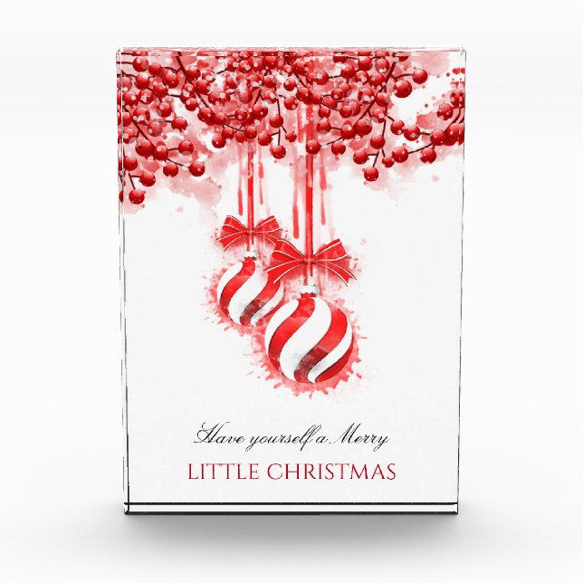 Merry Little Christmas Watercolor Splash Photo Block (Front)