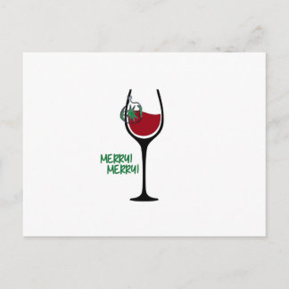 Merry Little Christmas Wine Glass Postcard (green)