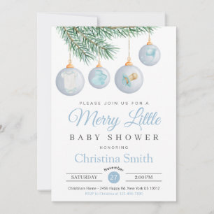 Merry Little Christmas Winter Baby Boy Shower Invitation