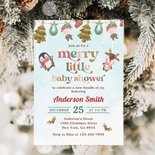 Merry Little Christmas Winter Baby Shower Invitation