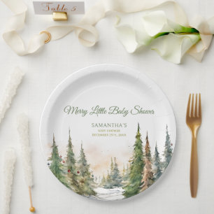 Merry Little Christmas Winter Baby Shower  Paper Plate