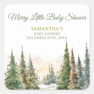 Merry Little Christmas Winter Baby Shower Square Sticker