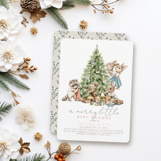 Merry Little Christmas Woodland Animal Baby Shower Invitation
