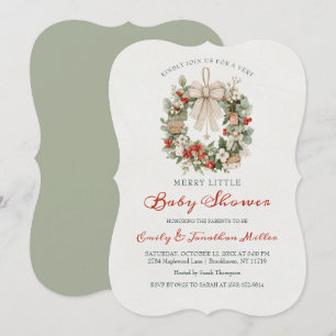 Merry Little Christmas Wreath Baby Shower Invitation
